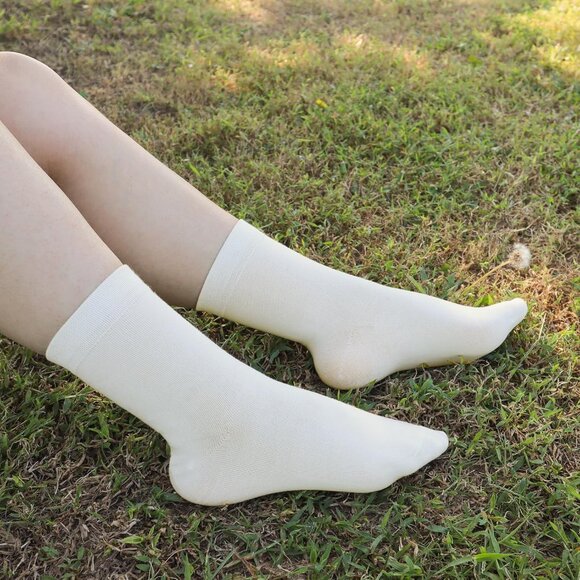 Women 5 Pairs Off-white Crew Thin Ankle Height Anti Odor Soft Ankle Socks - Picture 5 of 6